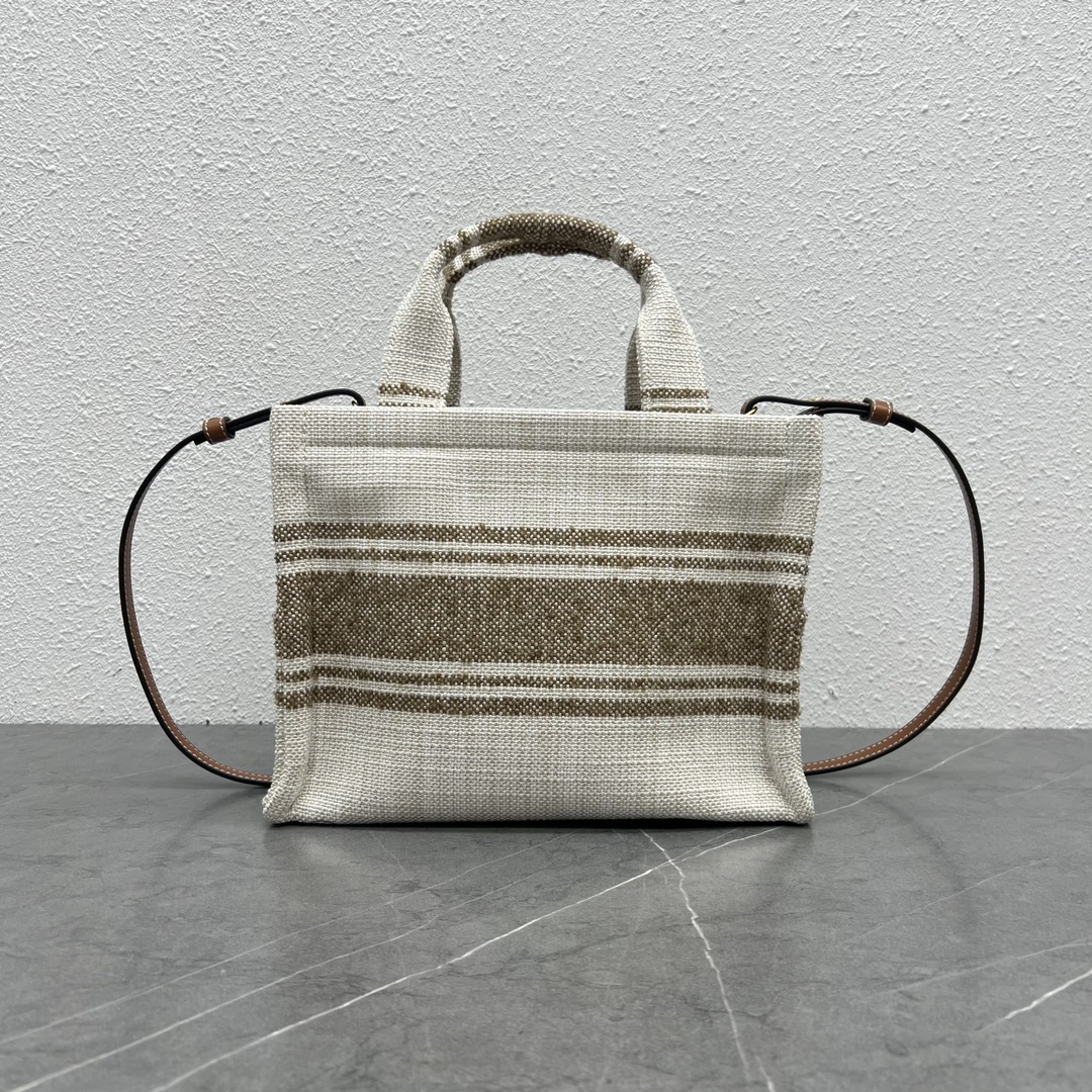 Celine Small Cabas Thais In Striped Textile With Celine Jacquard And Calfskin Cream/Light Green 199162